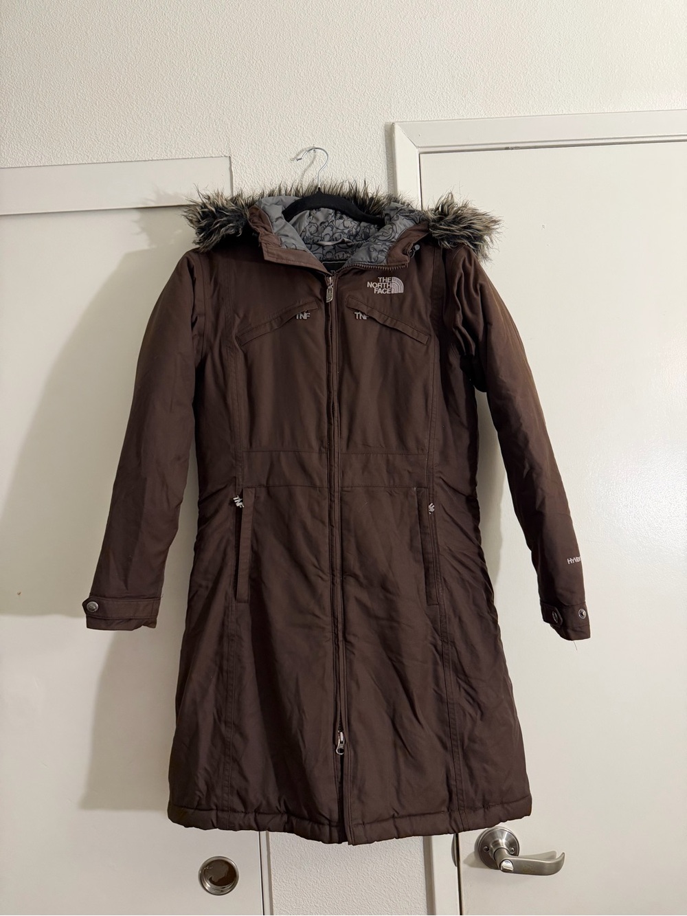 The North Face Women’s Brown Faux-Fur Trim Long Trench Coat